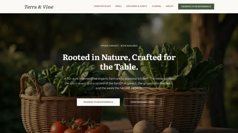 Farm-to-Table Restaurant — landing hero (desktop)